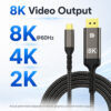 USB-C to DisplayPort 1.4 cable supporting 8K 60Hz, 4K and 2K video output