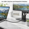 USB-C to DisplayPort 1.4 cable connected from a USB-C laptop to a DisplayPort monitor in an office setup