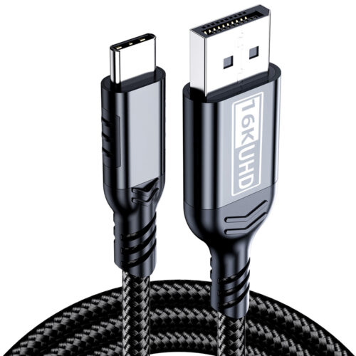 USB-C to DisplayPort cable with braided design and 16K UHD DisplayPort connector