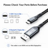 USB-C to DisplayPort cable port guide showing USB-C source side and DisplayPort display side