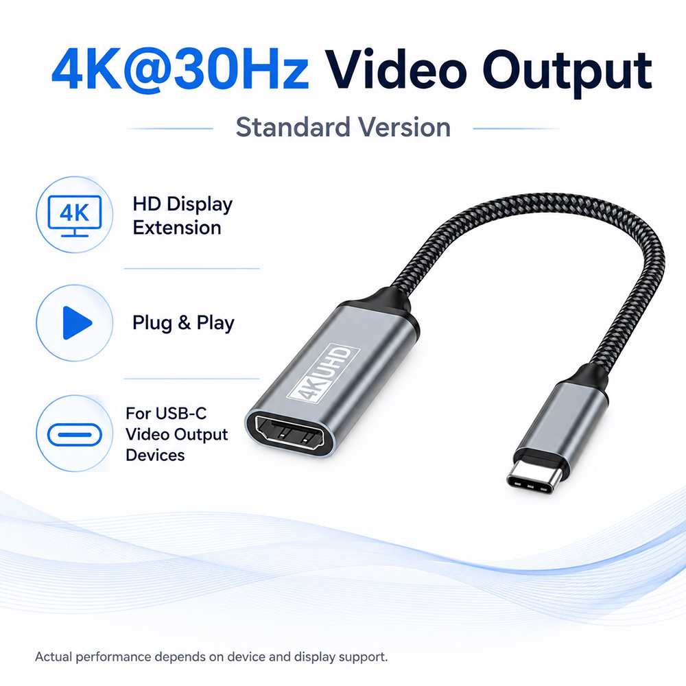 USB-C to HDMI female adapter cable 4K 30Hz video output standard version for USB-C display devices
