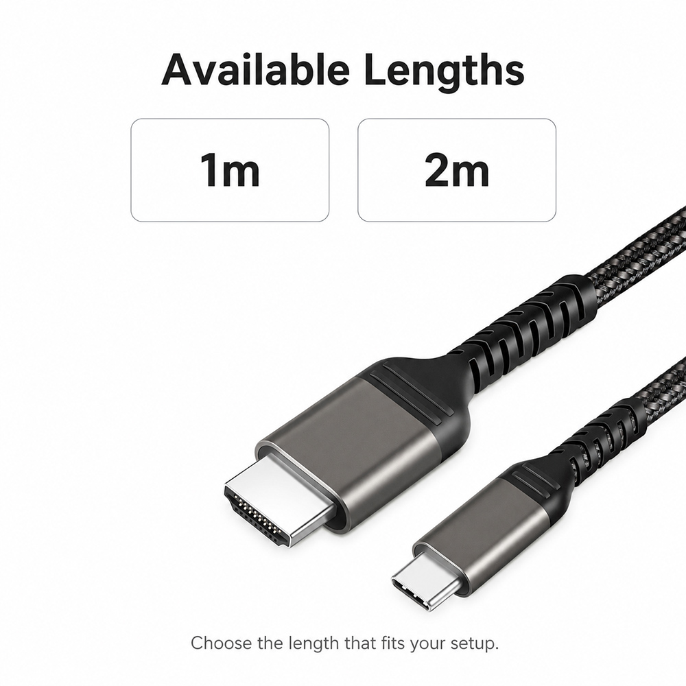 USB C to HDMI cable available in 1 meter and 2 meter length options