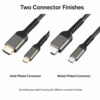 USB C to HDMI cable with gold-plated and nickel-plated connector finish options