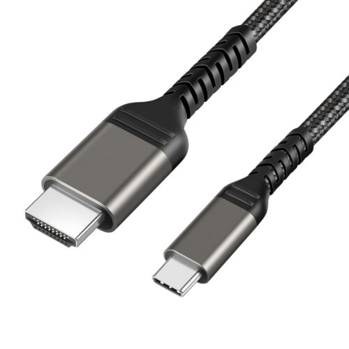 USB C to HDMI cable with nickel-plated connector, gunmetal metal housing and braided cable