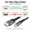 USB C to HDMI cable supports one-way video output from USB-C source device to HDMI display only