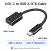 Interface guide showing USB-C male connector and USB-A female port on a USB-C to USB-A OTG adapter cable