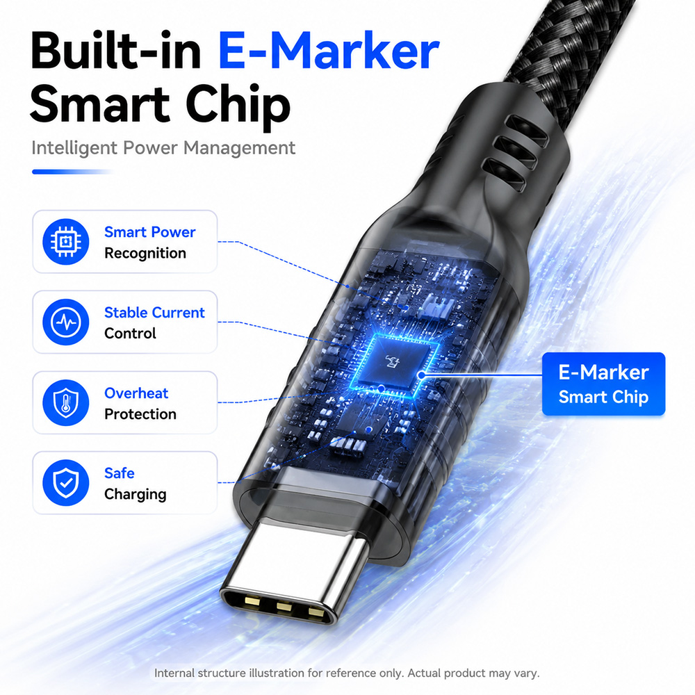 USB3.2 Gen2x2 90 degree USB-C cable with built in E-Marker smart chip