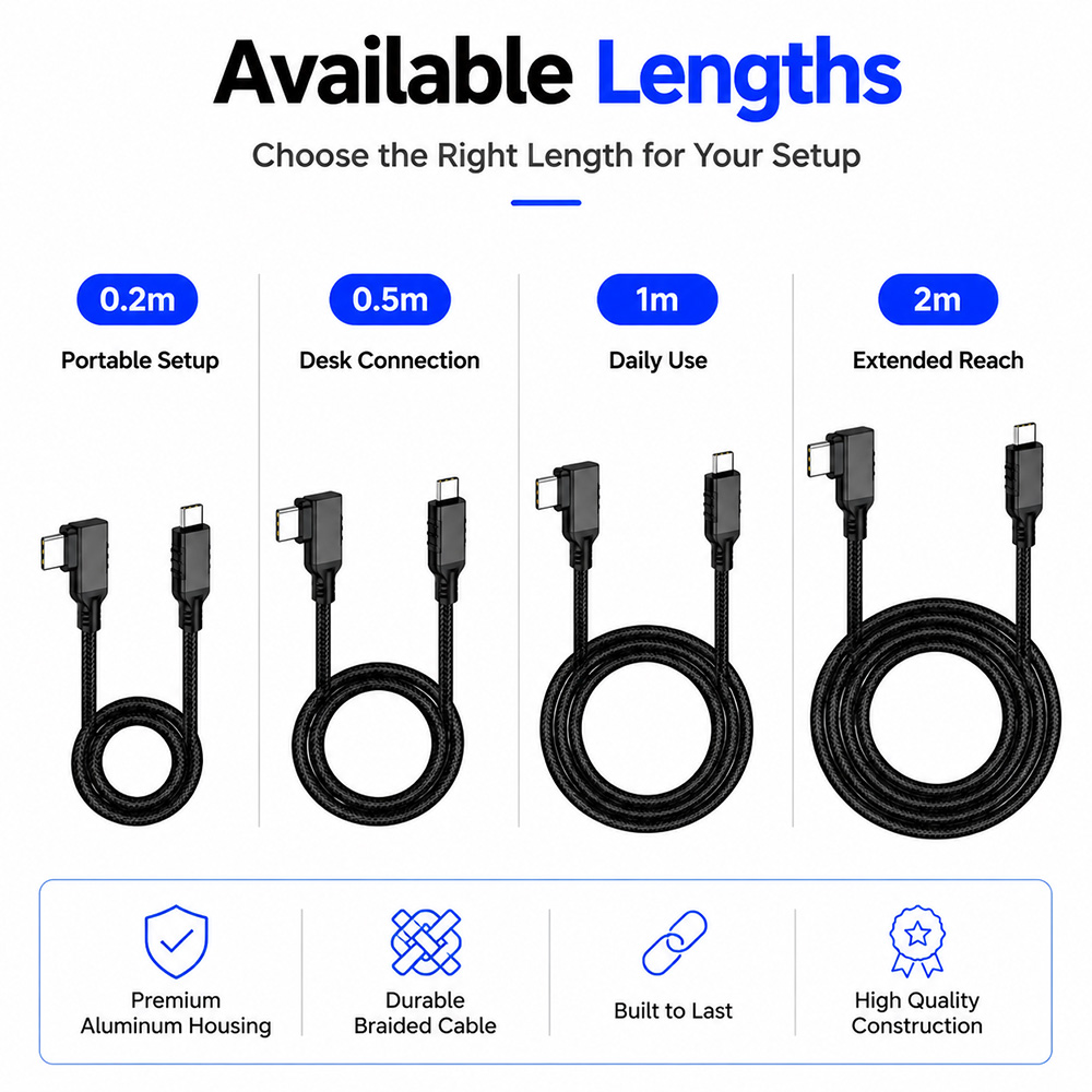 USB3.2 Gen2x2 90 degree USB-C cable available in 0.2m 0.5m 1m and 2m lengths