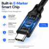 Close-up of USB3.2 Gen2x2 Type-C cable connector featuring integrated E-Marker chip for safe fast charging.