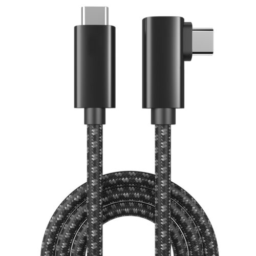 USB4 40Gbps 100W coaxial right angle USB-C to USB-C braided cable on white background