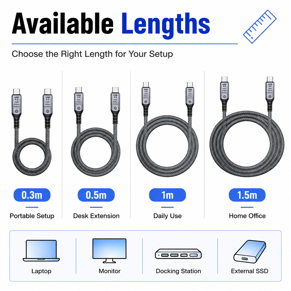 USB4 Extension Cable Available in 0.3m 0.5m 1m and 1.5m Lengths