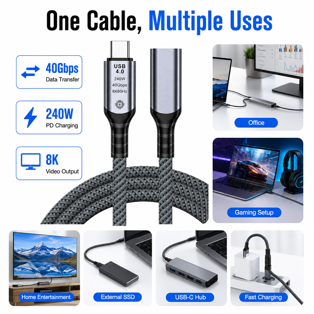 USB4 Extension Cable for Office Gaming Home Entertainment SSD and USB-C Hub