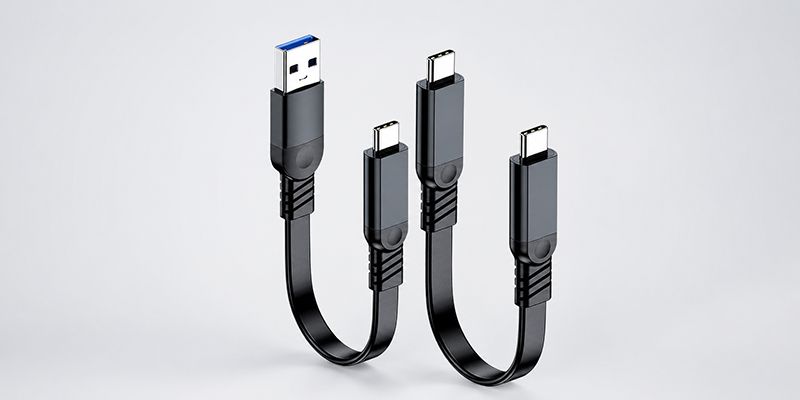 10Gbps USB-A to USB-C and USB-C to USB-C data and charging cables on a light gray background