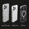 Comparison of UGOjP clear cases for iPhone 16, iPhone 16 Pro and iPhone 16 Pro Max.
