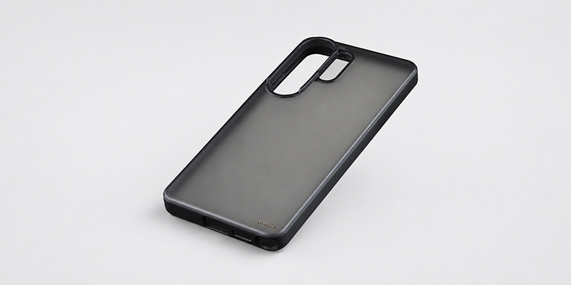 Black matte case for Samsung Galaxy S26 Ultra on a light gray background