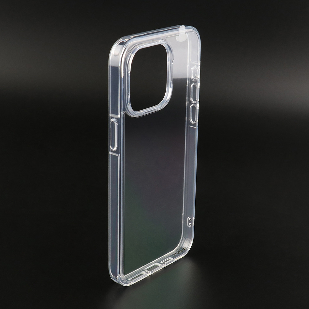 Transparent non-magnetic UGOjP phone case for iPhone 14 and iPhone 15 Series.
