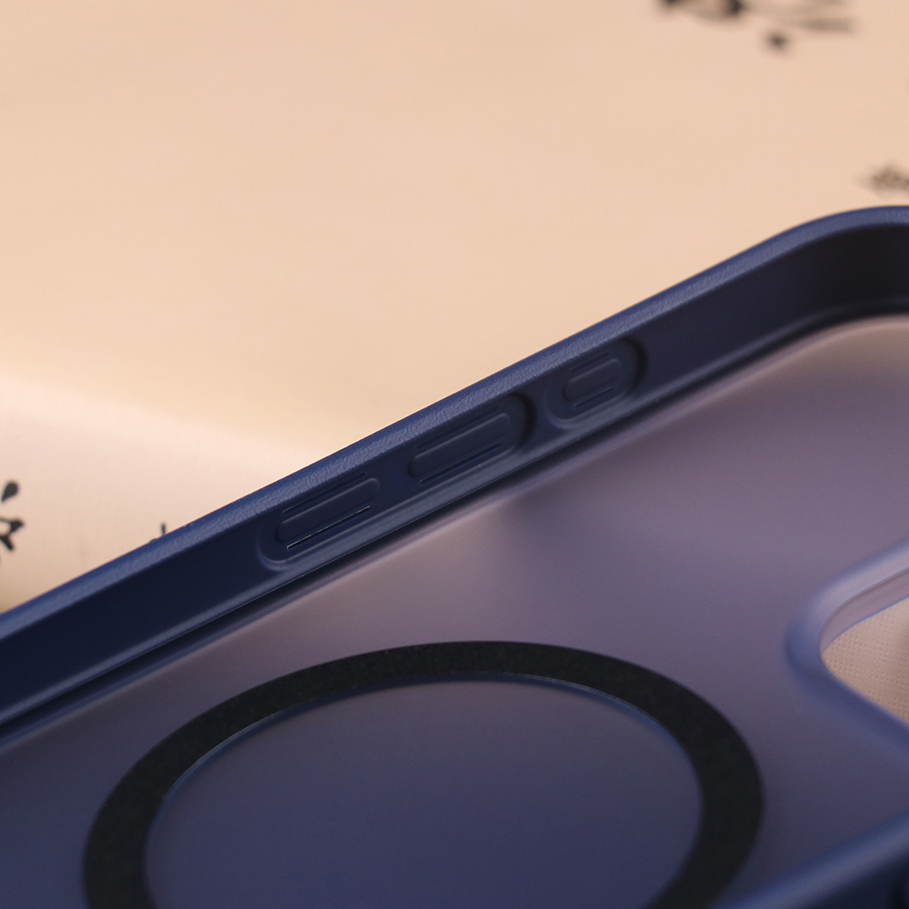 Close-up of the side cutout and frame on the UGOjP matte case for iPhone 16 Series.