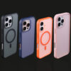 matte magnetic phone cases in black, dark blue, orange and pink for iPhone 16 Series.