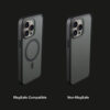 Comparison of magnetic and non-magnetic UGOjP matte phone cases for iPhone 15 series.