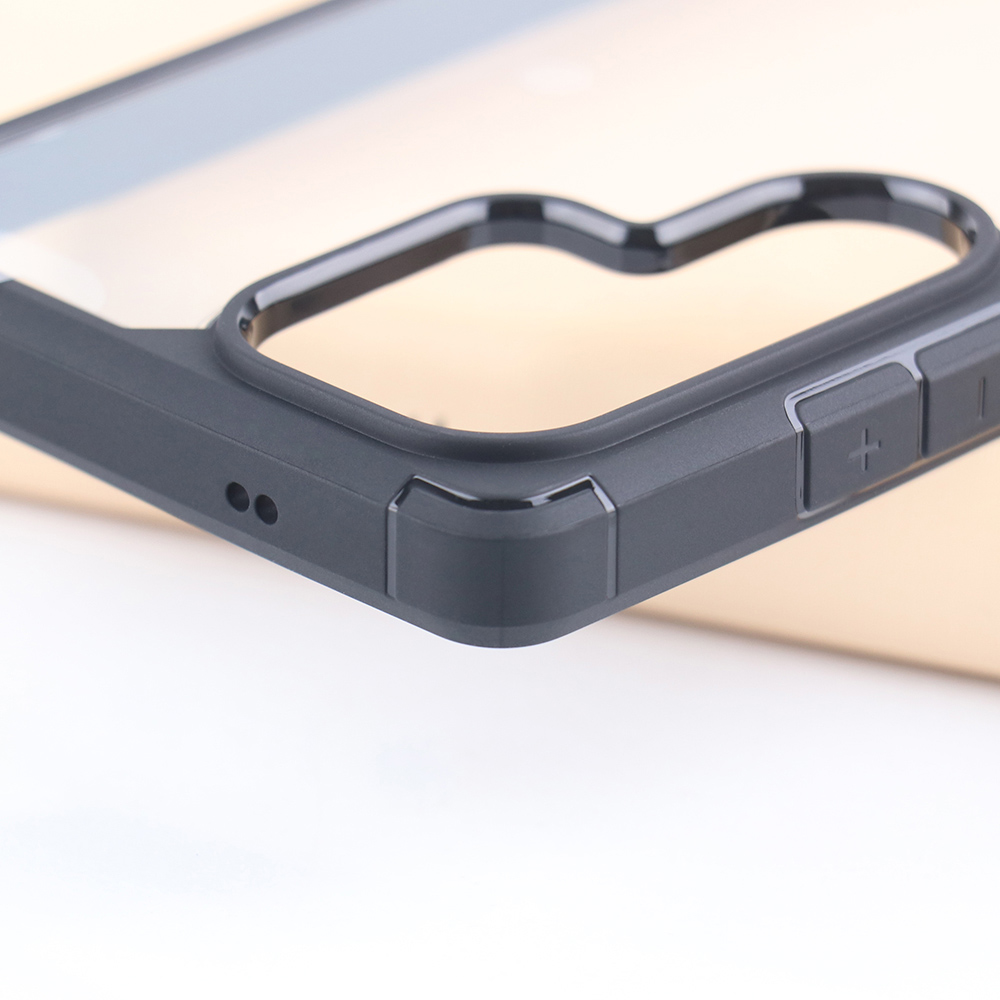 Close-up of Samsung Galaxy clear hybrid case bottom speaker and charging port cutout