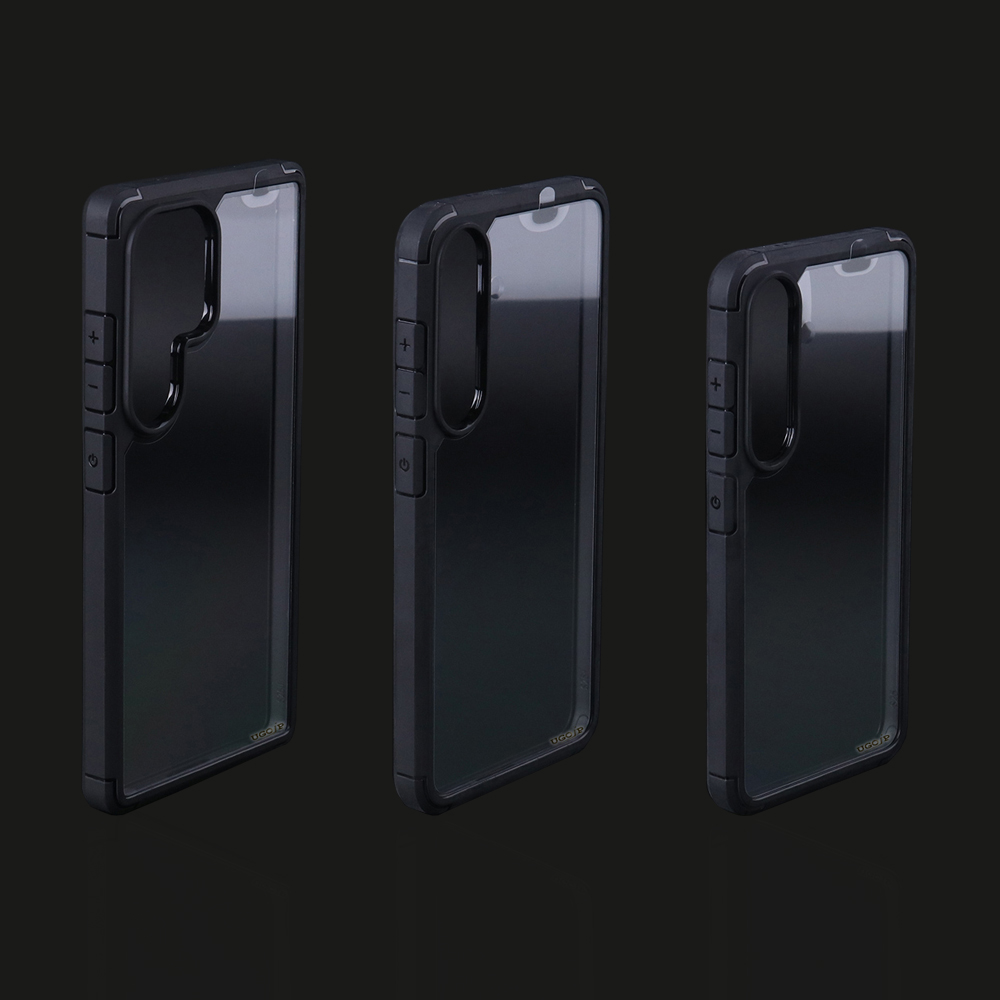 Clear hybrid case for Samsung Galaxy S23 S24 and S25 series with black bumper and clear back