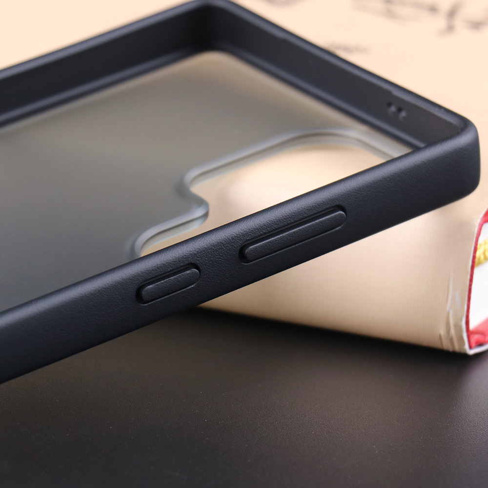 Close-up of Samsung Galaxy S24 S25 matte case side button area and protective edge