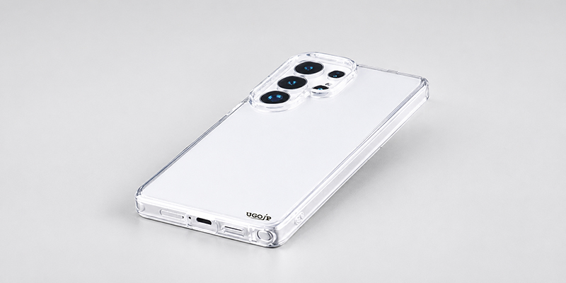 Transparent clear case for Samsung Galaxy S25 and S26 Series on a light gray background