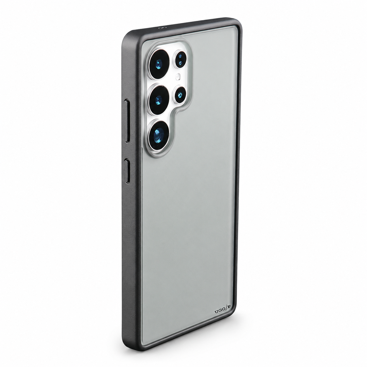Black bumper matte case with a translucent frosted back for Samsung Galaxy S25 Ultra on a white background